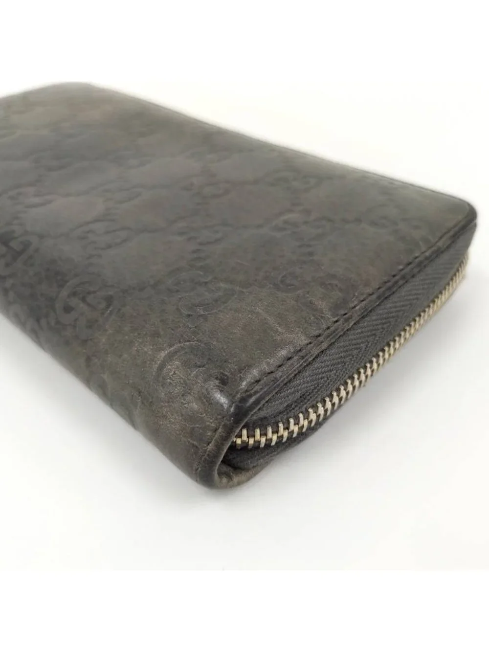 Gucci Zip Around Wallet Bamboo Gold Leather Gray